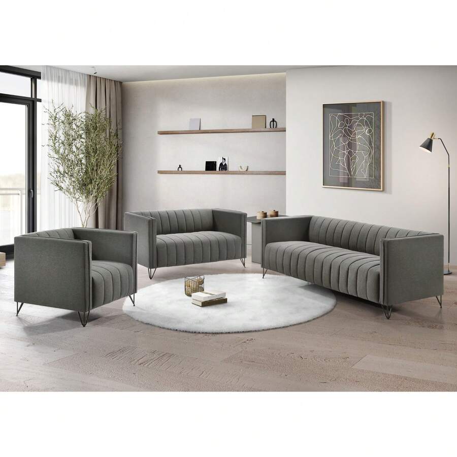 Home Design Kurtis Square Arm Chair, Loveseat, Sofa - 灰色 - 查看 1