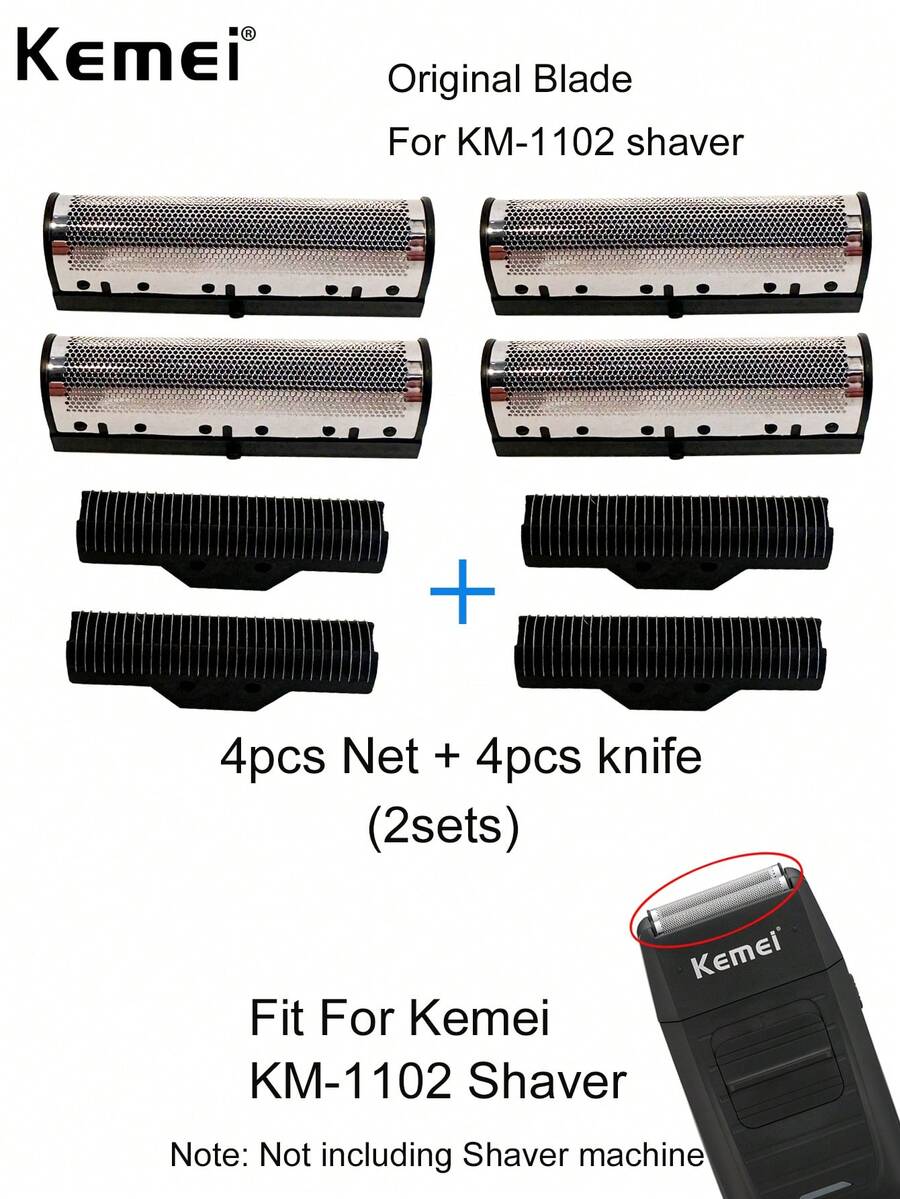 2組 Kemei 1102 原裝替換刀片刮鬍機配件 KM-1102 刀片與刀網替換零件 1102 配件