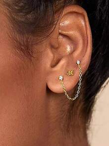 3PCS/Mixed Stainless Steel ChainS For Ear Hoop Earring Removable Chains Linked With Helix Earring For Ear Stack No Allergies No Fading