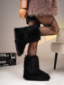 Damen Schneestiefel in einfarbig 2025 Neu Herbst/Winter rutschfest Schlüpfen Pelzig Kunstfuchs Thermofutter Dick Warm Modisch Schlicht Sexy Schlank Plüsch Damenschuhe, Große Größen