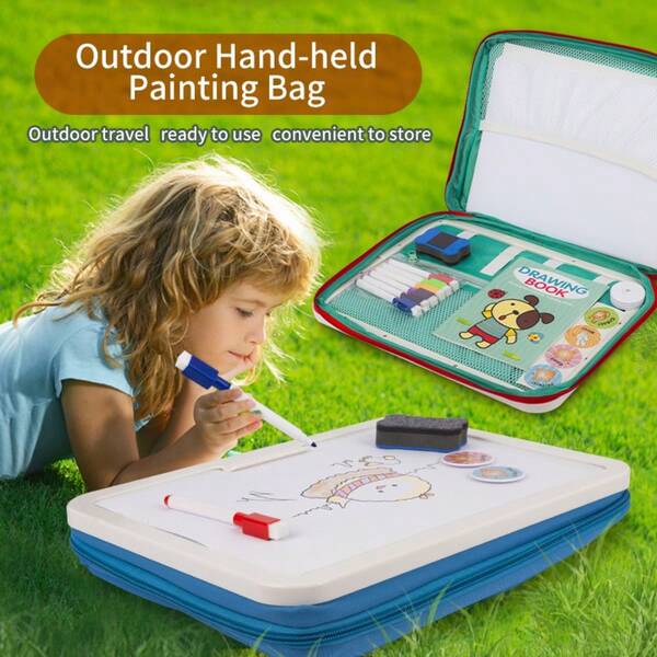 1 pieza Bolsa portátil de pintura con pizarra blanca magnética, estuche reutilizable para tablero de dibujo, juguete educativo de escritura y graffiti para niños y niñas