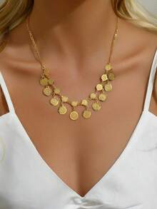 1pc Fashion Minimalist Elegant Metal Coin Pendant Necklace For Women