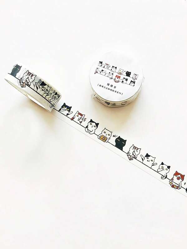 1pc Cute Cat Washi Tape 15mm*5m Cartoon Paper Adhesive Masking Tapes Album Diary Decoration,School Supplies,Back To School