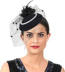 Ibeauti Fascinator Hats With Screentouch Lace Gloves Set Women Tea Party Cocktail Wedding Derby Headwear Short Gloves - 01 Black a - 查看 5
