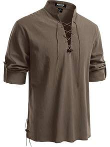 Men's Pure Cotton Retro Lace Up Shirts For Renaissance Pirate Viking Medieval - Coffee Retro - View 1
