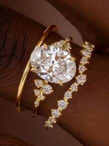 3 PC/Set Elegant Cubic Zirconia Ring For Women For Valentine's Day Gift Wedding Anniversary Party Jewelry