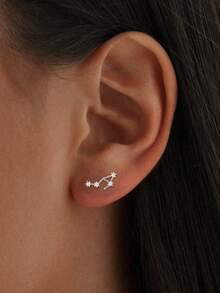 Pendiente individual de plata de ley 925, pendientes mini, pendientes de los doce signos del zodiaco, pendientes de botón, mini joyería de mujer como regalo - soltero - Ver 5