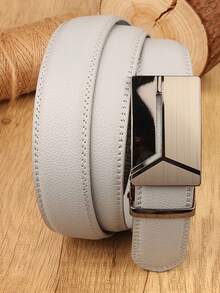 1 条男士白色自动扣腰带，时尚商务休闲正式婚礼派对腰带，送给丈夫和父亲的礼物，牛纹波西米亚 PU 皮革，四季皆宜