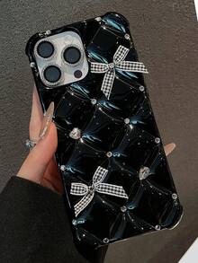 Glitter Diamond Bowknot Phone Case Compatible With IPhone 17 16 15 14 13 12 11 Pro Max Soft Tpu Shockproof Handmade Plus 16E Protection Cover - Black - View 8