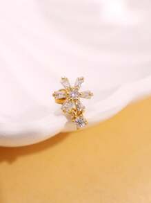 1pc Fashionable Exquisite Luxurious Personalized Minimalist Design Cubic Zirconia Inlaid Snowflake Gold Ear Cuff Earrings, Elegant Jewelry For Women Everyday Wear, Party And Holiday Attire