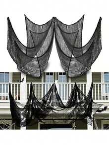 1 件黑色万圣节装饰纱布，黑色恐怖场景万圣节派对装饰，黑色蜘蛛网，适用于鬼屋、秘密房间、万圣节装饰、室内外露台、墙壁装饰