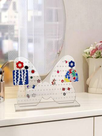 1pc Bow Earrings Display Stand Clear Acrylic Design Stud Earring Storage Rack Dressing Table Detachable Jewelry Holder For Home Storage Gift For Girlfriend Elegant Compact Tiered Organizer Showcase For Stud Earrings Hoops Clips Minimalist Clear Jewelry Display For Vanity Bathroom Counter Top Dressing Room Photo Props Holiday Gift Idea For Christmas Thanksgiving Bridal Shower Birthday Anniversary Romantic Present