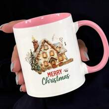 1 Stück rustikale Weihnachtshaus Keramiktasse - große isolierte Kaffeetasse mit Griff, wiederverwendbare Feiertags-Teetasse, perfektes Geschenk für Männer & Frauen, einzigartiges Geschenk für Wichteltausch, spülmaschinenfest, Heim- & Küchendekoration