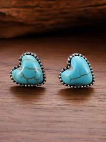 Nuevos pendientes con forma de corazón de turquesa en estilo joyería occidental, regalo de pendientes sencillos y elegantes