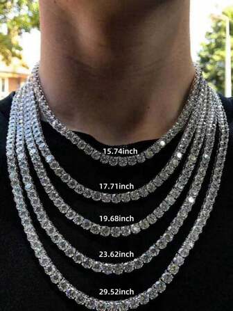1pc Fashionable Luxury Sparkling Rhinestone Tennis Necklace, Unisex, Christmas & New Year Gift