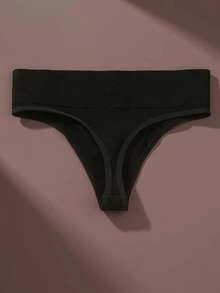 Kit 6 High-Rise Panties With Ribbed Thong Fashion Lingerie Comfort Women's Fashion - Multicolor - View 3