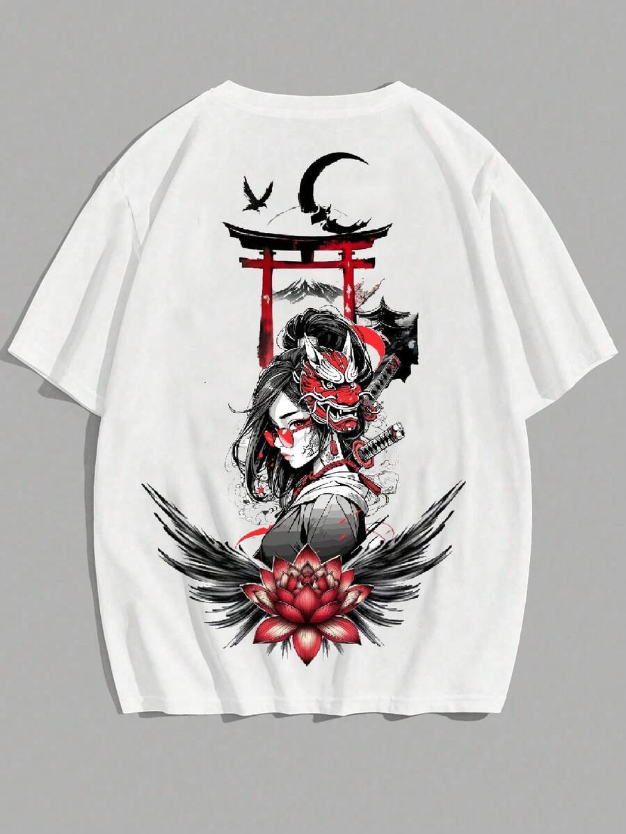 T-Shirt Japan Kunoichi Flower Samurai Culture Street Style Unisex Male Female 100% Cotton Top Premium Streetwear New Release Immediate Shipping Various Colors!! Plus Size - trắng - Xem 1