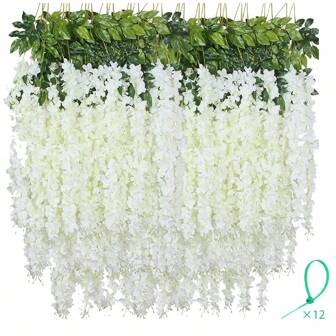 人造紫藤吊花假紫藤花花环丝藤藤条装饰适用于家庭婚礼拱门墙花园绿植卧室户外办公室派对装饰、情人节、礼物