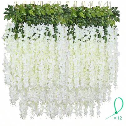 人造紫藤吊花 仿真紫藤花环 丝绸藤蔓藤编装饰 家居婚礼拱门墙花园绿植 卧室户外办公室派对装饰