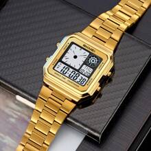 Skmei SKMEI 2451 Ceas digital clasic pentru bărbați, 34 mm, cu brățară din oțel inoxidabil, cronometru multifuncțional, ceas sport impermeabil