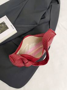 1 pieza Bolso bandolera de mujer de color borgoña sólido con textura tejida vintage de PU