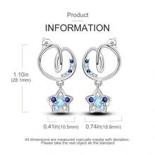 A Pair Of Blue Star Earrings Made Of 925 Sterling Silver. Fashionable Women's Jewelry With A Distinctive Design. Suitable For Everyday Wear And As A Gift, Even For Holidays.