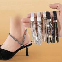 1双优雅缎面水钻鞋带，易于穿戴，防滑，无鞋带设计，轻便时尚，适合各种高跟鞋，是沙滩、夏季、度假、旅行必备、外出上衣和家居用品的理想之选。 - 彩色 - 查看 3