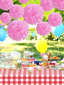 12pcs Valentine's Day Party Decoration Paper Flower Balls, Pink Paper Flower Balls, Birthday Party Backdrop Decor Pom Poms, Suitable For Valentine's Day, Birthday, Festival Decor, Anniversary, Wedding Decoration