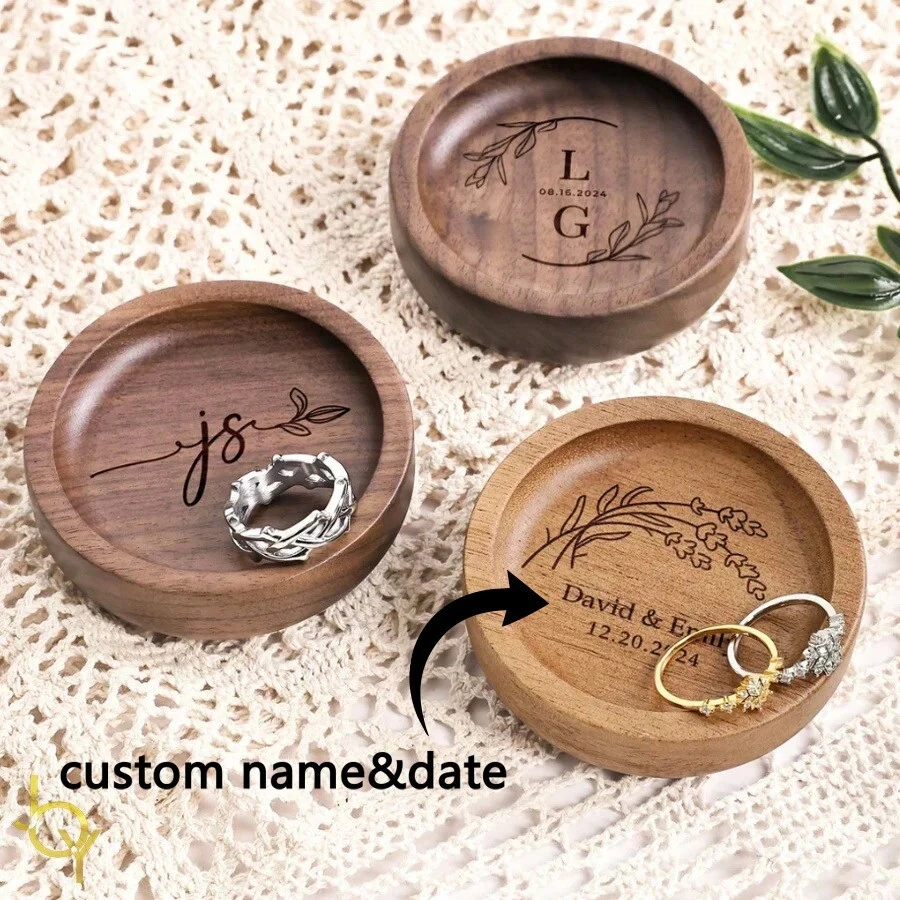 1pc Personalized Wooden Jewelry Tray, Customized Engagement, Wedding Ring Holder, Jewellery Tray, Suitable As Engagement Or Wedding Gift - Multicolor - View 1