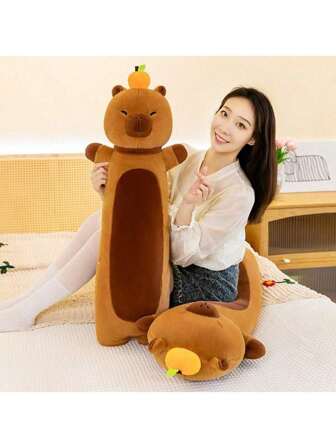 Keylingwd 1pc Capybara Plush Bolster Pillow, Cute Capybara Stuffed Animal Doll For Sleeping, Body Pillow, Sofa Cushion, Birthday/Christmas Gift For Men And Women