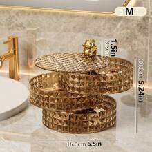 1 pièce Plateau rotatif doré ambre - Organisateur de luxe grande capacité pour bijoux, rouge à lèvres et maquillage, support d'affichage élégant pour la maison, le salon (design premium et gain de place) Organisateur de stockage pour femmes, essentiels de voyage, retour à l'école, dortoir