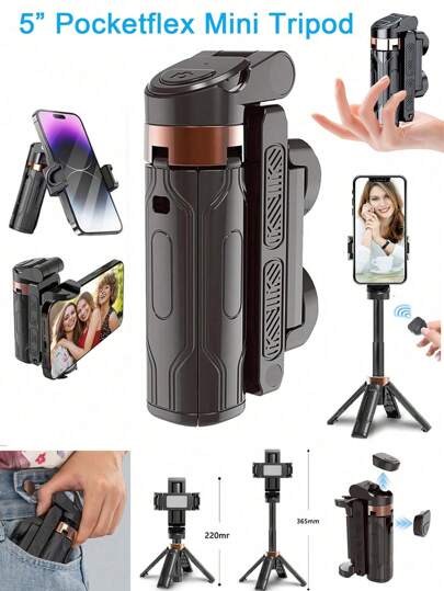 Pocketflex Mini Tripod Aluminum 360° Flexible Rotation Selfie Stick Tripod One-Touch Push Button Switch 3 In 1 Cell Phone Tripod Stand Extendable Grip Phone Tripod With Detachable Remote Pocket Size Ultimate Travel Photography Gear