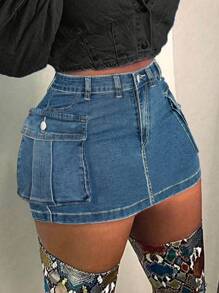 Y2K Streetwear Hottie Bodycon Skirts Party Flap Pockets Zipper High Quality Daily Casual Summer Beach Vacation Cargo Skirts For Women