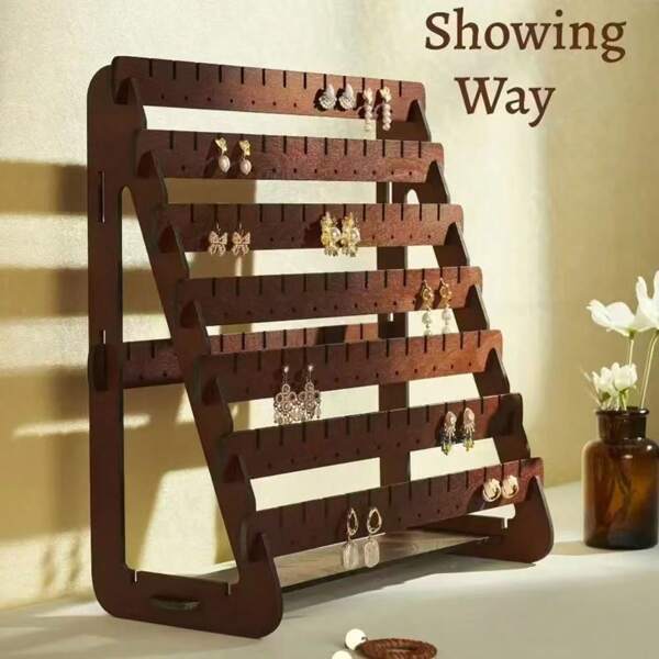 Wooden Earring Storage Display Rack Wooden Earrings Jewelry Hooks Stepped Desktop Storage Rack