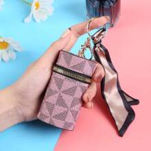 Mini Retro Coin Purse, Classic Pouch With Scarf Decor, Zipper Portable Multifunctional Lipstick Bag Vintage Lipstick Key Bag Mini Retro Coin Purse Classic Small Pouch & Bag Accessories Hot Pink Purse Wallet Keychain