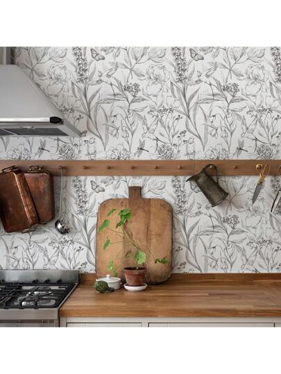 117.32*789.4 Inch/ 17.32*118.11 Inch Flowers Birds Wit Painted Flower Bird ation Bathroom Wallpaper Peel Stick Furniture Renovation Contact Paper view 5