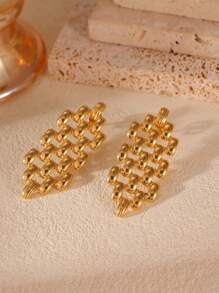 MESTILO 1 Pair Exaggerated 18K True Gold Stainless Steel Gold Water Drop Diamond Shaped Long Earrings, Suitable For Women For Everyday Wear