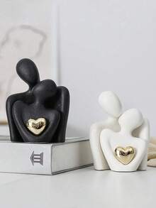1 pezzo Statuetta astratta dorata a forma di cuore, decorazione con coppia che si abbraccia, adatta per decorazione della casa, camera da letto, ufficio e studenti, il miglior regalo, decorazioni primaverili e natalizie, storage, decorazioni per matrimoni, decorazioni per feste, organizer per gioielli
