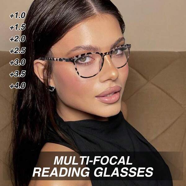 1pc Retro Multifocal Reading Glasses With High-Definition Progressive Lenses, Black & Dotted Frame, Ultra-Light Flexible Hinges, Fashionable & Comfortable Unisex Bifocal Glasses