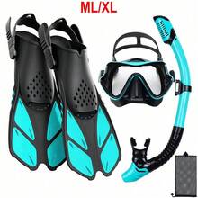 JoyMaySun 面罩脚蹼呼吸管套装、成人浮潜装备、全景防雾呼吸管面罩、可调节潜水脚蹼、干式呼吸管和旅行包、游泳浮潜潜水装备、沙滩必需品、沙滩配件、泳池浮板