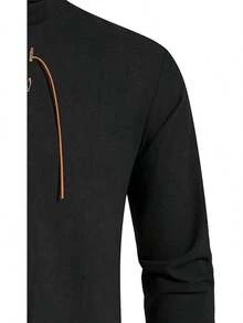 Men's Pure Cotton Retro Lace Up Shirts For Renaissance Pirate Viking Medieval - Black-d - View 5