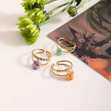 Uworld Summer Vacation 18K Gold Plated Stainless Steel Multi-Layer Crystal Colored Flower White Zirconia Ring Women Jewelry Gift