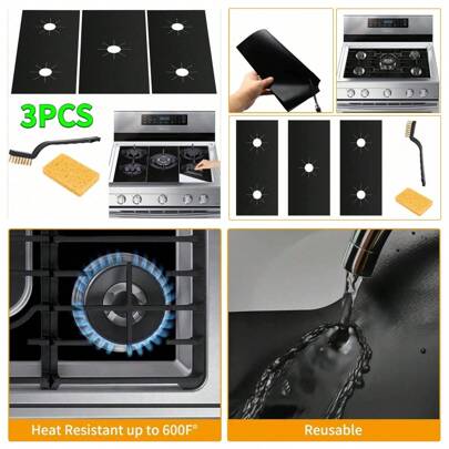 3 Stück Gasherdabdeckungen Brennerschutzabdeckungen Für Die Herdplatte Wiederverwendbare Und Abwaschbare Herdreinigungskomponenten Zubehör Geeignet Für Küchenarbeitsplatten
