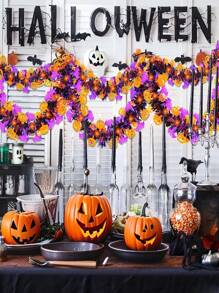 1pc Halloween Decoration, Halloween Metal Wire Wreath With Orange Pumpkin, Black Spiders, Purple Bats, Shiny Metallic Twisted Wreath For Home, Indoor, Outdoor, Party Decor Home Decor Fall Decor Room Decor