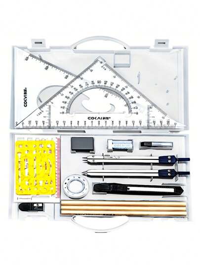 16pcs Geometric Drawing Set - Compass & Ruler, Multi-Functional Mechanical Tools Suitable For Engineering, Design & Students,School Supplies,Back To School