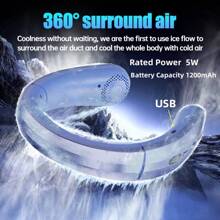 1pc New Intelligent Sliding Speed Adjustable Neck Fan With Type-C Charging, Long-Lasting Battery, LED Display, Bladeless Portable USB Mini Fan For Outdoor, Student, Home, Office, Travel, Fishing - Silent High Airflow