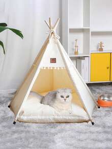 1 Pieza Tienda De Mascotas Para Perros y Gatos, Fresca y Transpirable, Lavable, Adecuada Pequeños Mascotas, Apto Para Todas Las Estaciones - Beis - Ver 3