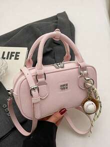 1 bolsa feminina da moda, bolsa de ombro, bolsa transversal, pasta, bolsa carteiro, bolsa de travesseiro, bolsa Boston, feita de poliuretano durável, adequada para compras, encontros, reuniões, deslocamento para o trabalho, alça de ombro ajustável, pingente decorativo, elegante bolsa feminina azul casual minimalista - Rosa - Ver 2