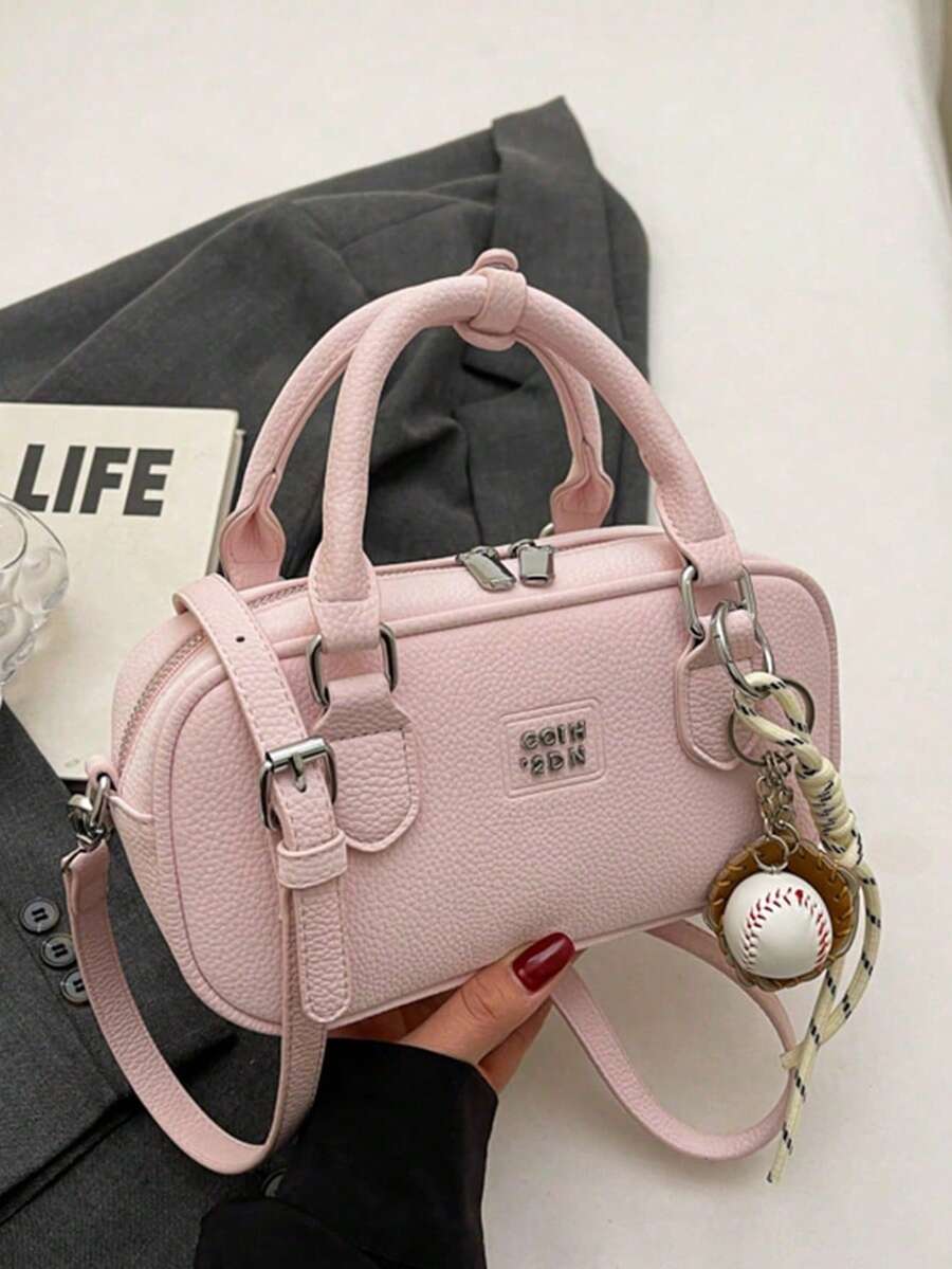 1 bolsa feminina da moda, bolsa de ombro, bolsa transversal, pasta, bolsa carteiro, bolsa de travesseiro, bolsa Boston, feita de poliuretano durável, adequada para compras, encontros, reuniões, deslocamento para o trabalho, alça de ombro ajustável, pingente decorativo, elegante bolsa feminina azul casual minimalista