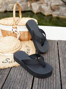 Sandales tongs à semelle épaisse pour hommes, tongs confortables avec bride noire, tongs à semelle épaisse pour hommes, sandales de plage décontractées pour l'extérieur